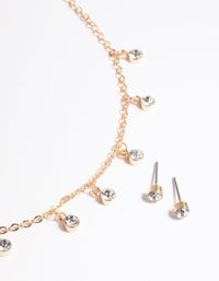 Gold Diamante Droplet Necklace and Earrings Set - link has visual effect only