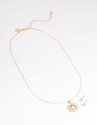 Gold Diamante Stone Necklace and Earrings Set - link has visual effect only