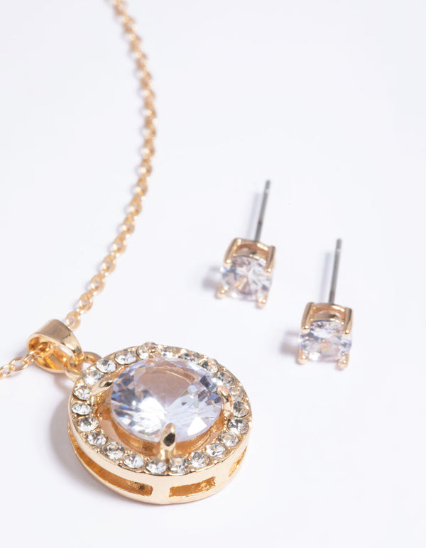 Gold Diamante Stone Necklace and Earrings Set