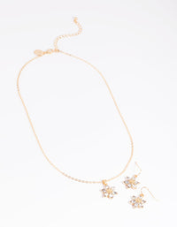 Gold Diamante Flower Necklace and Earrings Set - link has visual effect only