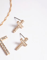 Gold Diamante Cross Necklace and Earrings Set - link has visual effect only