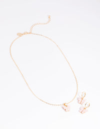 Pink Butterfly Necklace and Earrings Set - link has visual effect only