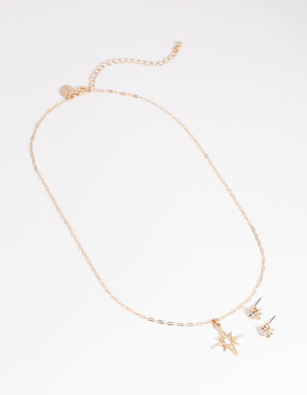 Gold Celestial Diamante Necklace and Earrings Set