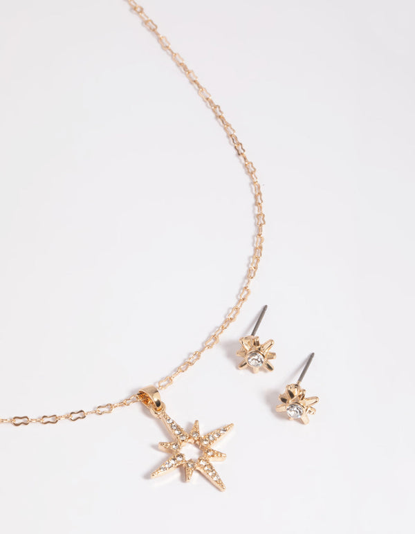 Gold Celestial Diamante Necklace and Earrings Set