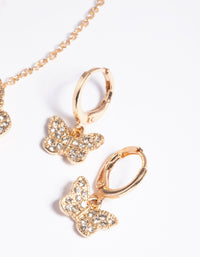 Gold Diamante Butterfly Necklace and Huggie Earrings Set - link has visual effect only