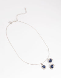 Navy Princess Stone Necklace and Earrings Set - link has visual effect only