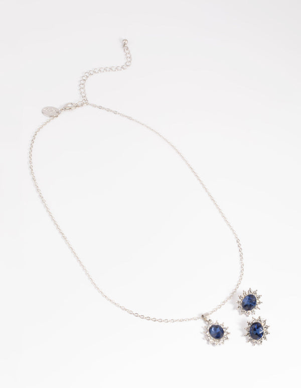 Navy Princess Stone Necklace and Earrings Set