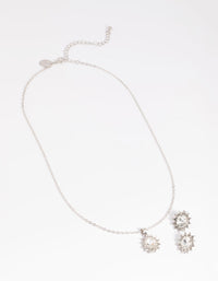Rhodium Diamante Princess Stone Necklace and Earrings Set - link has visual effect only