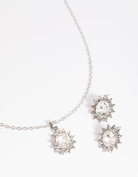 Rhodium Diamante Princess Stone Necklace and Earrings Set - link has visual effect only