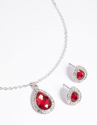 Red Pear Stone Necklace and Earrings Set - link has visual effect only