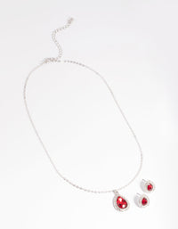 Red Pear Stone Necklace and Earrings Set - link has visual effect only