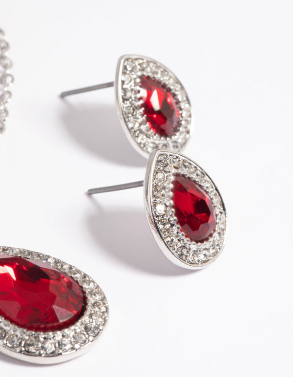 Red Pear Stone Necklace and Earrings Set