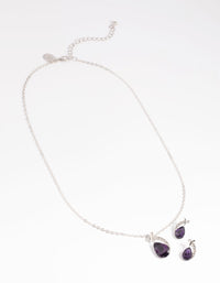 Purple Pear Stone Necklace and Earrings Set - link has visual effect only