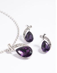Purple Pear Stone Necklace and Earrings Set - link has visual effect only