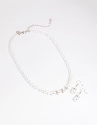Rhodium Pearl Diamante Necklace and Earrings Set - link has visual effect only
