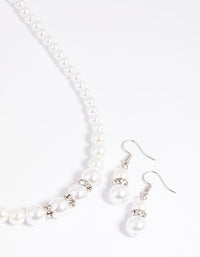 Rhodium Pearl Diamante Necklace and Earrings Set - link has visual effect only