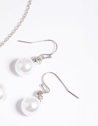 Rhodium Pearl Diamante Statement Necklace and Earrings Set - link has visual effect only