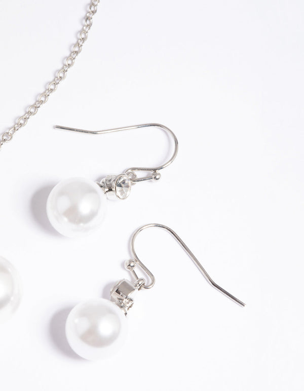Rhodium Pearl Diamante Statement Necklace and Earrings Set