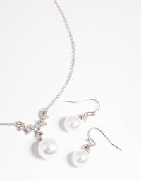 Rhodium Pearl Diamante Statement Necklace and Earrings Set - link has visual effect only