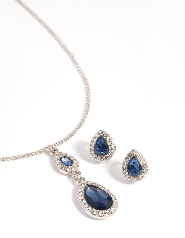 Navy Pear Statement Necklace and Earrings Set