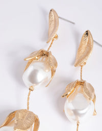 Gold Pearl and Flower Drop Earrings - link has visual effect only