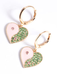 Pink Yin Yang Heart Huggie Hoop Earrings - link has visual effect only