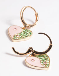 Pink Yin Yang Heart Huggie Hoop Earrings - link has visual effect only