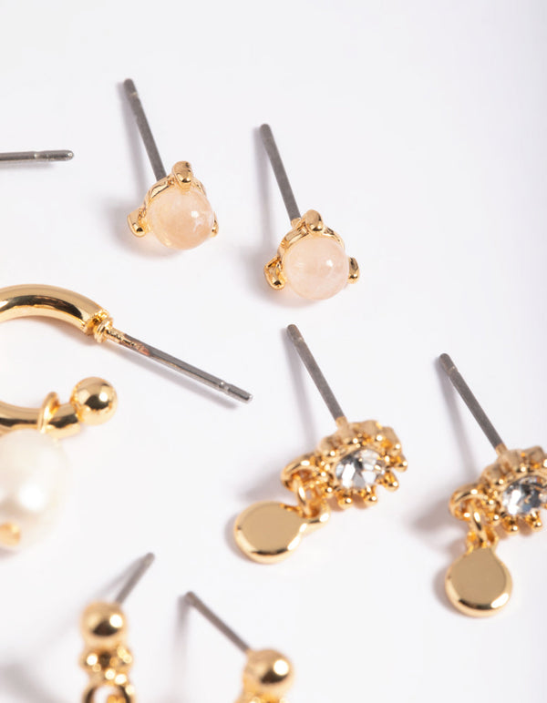 Gold Plated Rose Quartz and Freshwater Pearl Earring Stack Pack