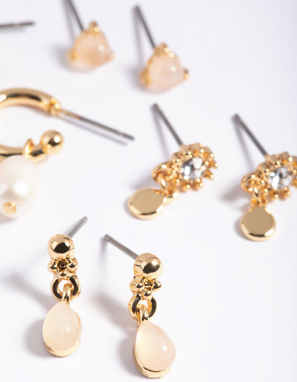 Gold Plated Rose Quartz and Freshwater Pearl Earring Stack Pack