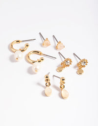 Gold Plated Rose Quartz and Freshwater Pearl Earring Stack Pack - link has visual effect only