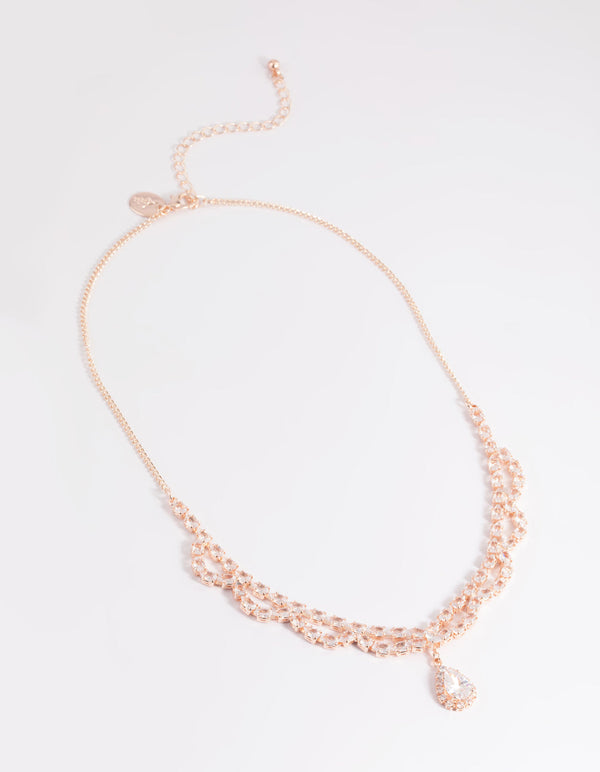 Rhodium Cubic Zirconia Lace Teardrop Necklace