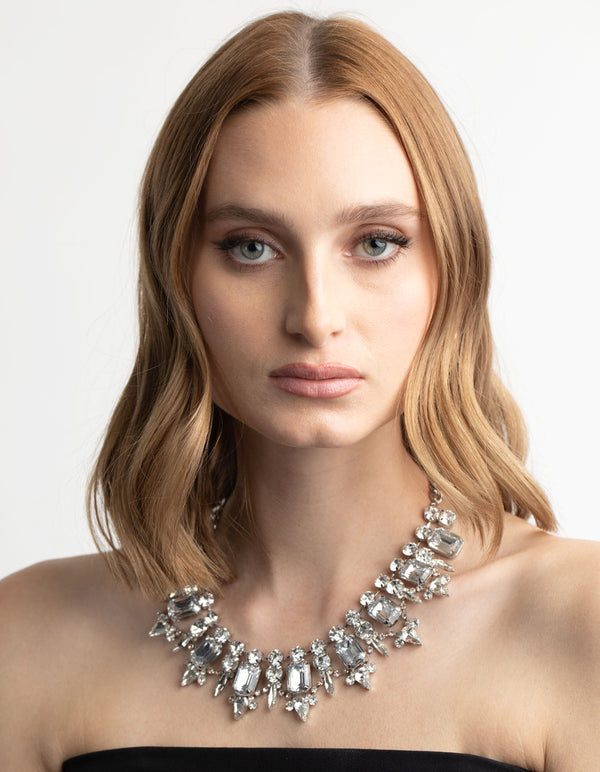 Rhodium Diamanate Statement Stone Necklace