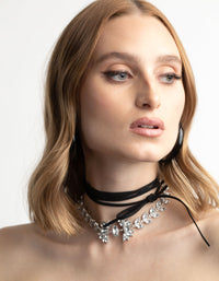 Rhodium Diamante Marquise Choker Necklace Set - link has visual effect only