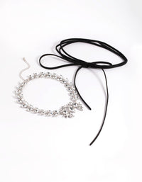 Rhodium Diamante Marquise Choker Necklace Set - link has visual effect only