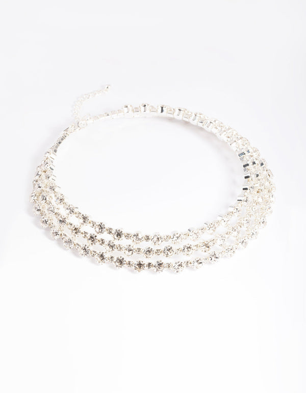 Rhodium Diamante gelaagde choker ketting