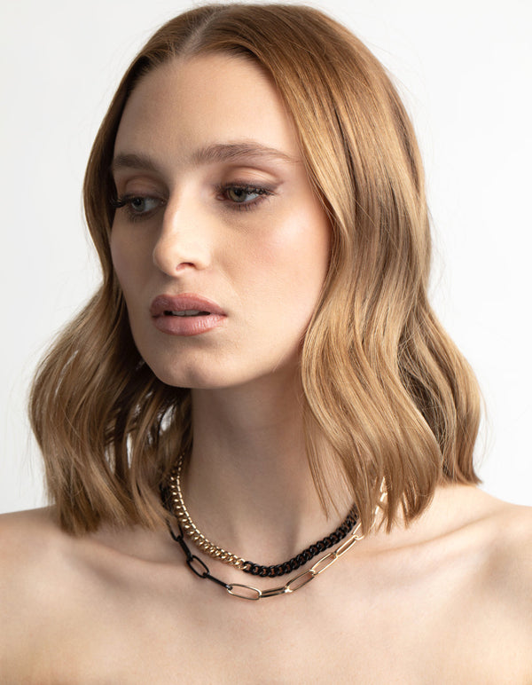 Matte Black Half and Half Chain Necklace