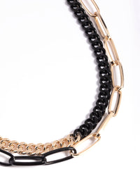 Matte Black Half and Half Chain Necklace - link has visual effect only