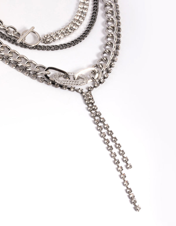 Rhodium Mixed Chain Layered Necklace