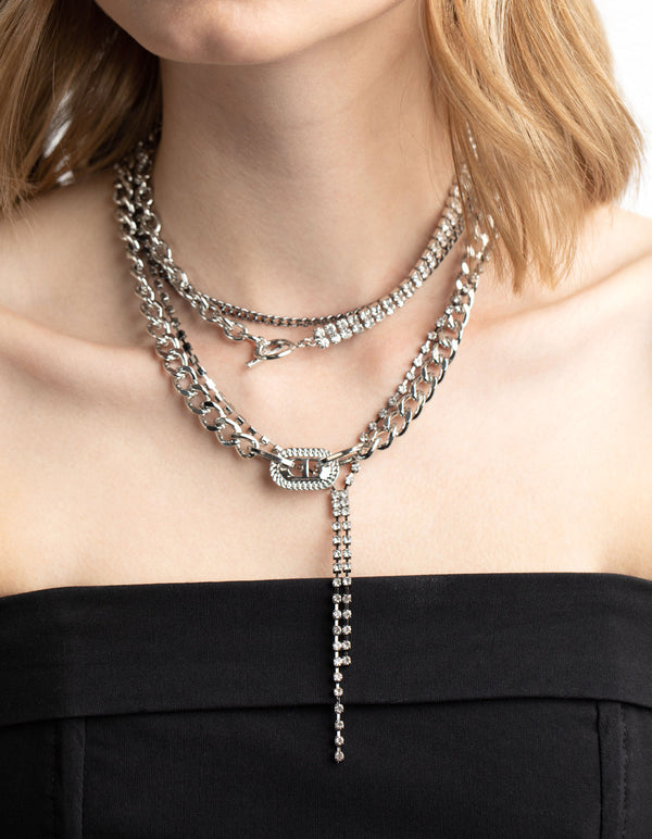 Rhodium Mixed Chain Layered Necklace