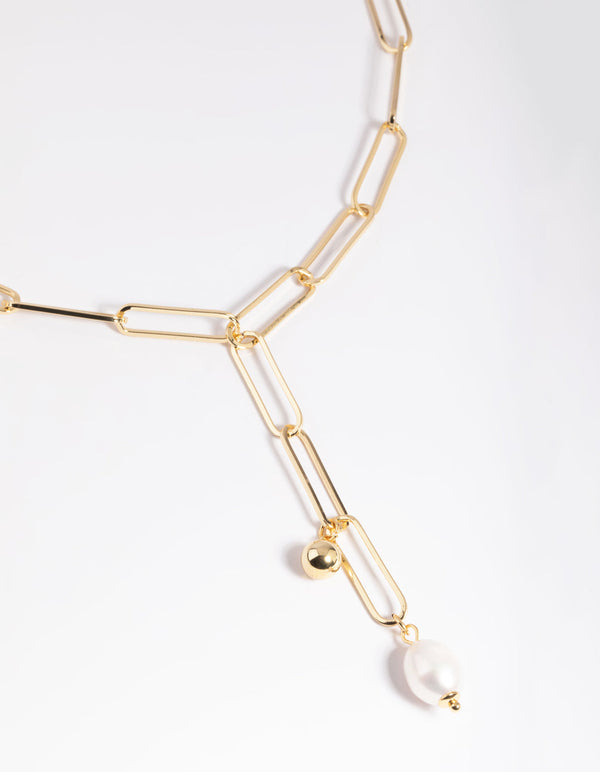 Gold Plated Freshwater Pearl Lariat Necklace