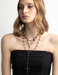 Black Beaded Cross Necklace - link has visual effect only
