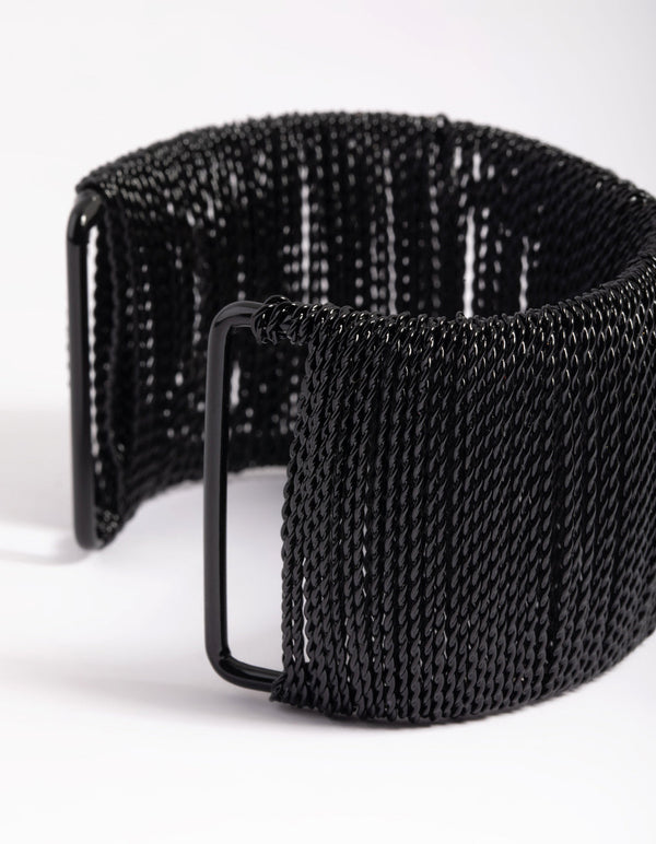 Matte Black Wide Chain Cuff Bangle