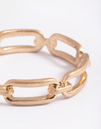 Worn Gold Oval Link Cuff Bangle Bracelet - link has visual effect only