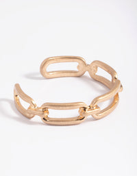 Worn Gold Oval Link Cuff Bangle Bracelet - link has visual effect only