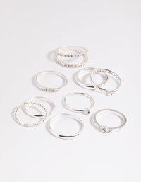 Silver Diamante Mixed Band Ring Stack Pack - link has visual effect only