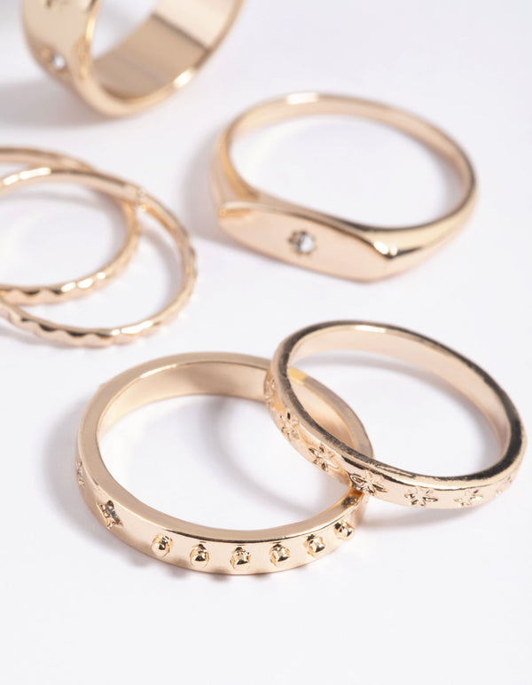Gold Pearl Croissant Ring Stack Pack