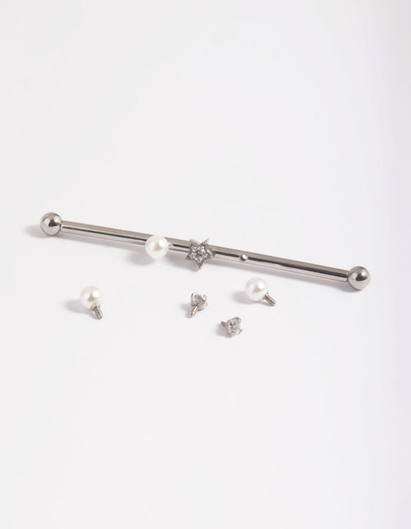 Surgical Steel Pearl and Star Industrial Bar