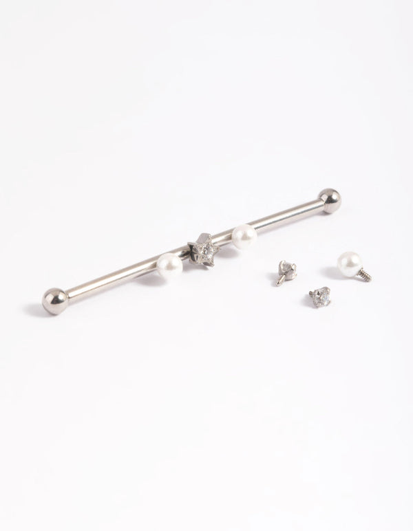 Surgical Steel Pearl and Star Industrial Bar