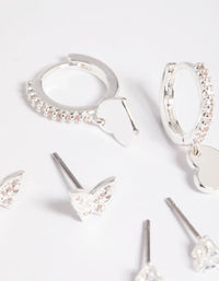 Silver Plated Butterfly and Heart Earring Stack Pack - link has visual effect only