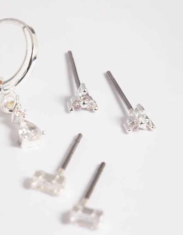 Silver Plated Pear Huggie Hoop Earring Stack Pack